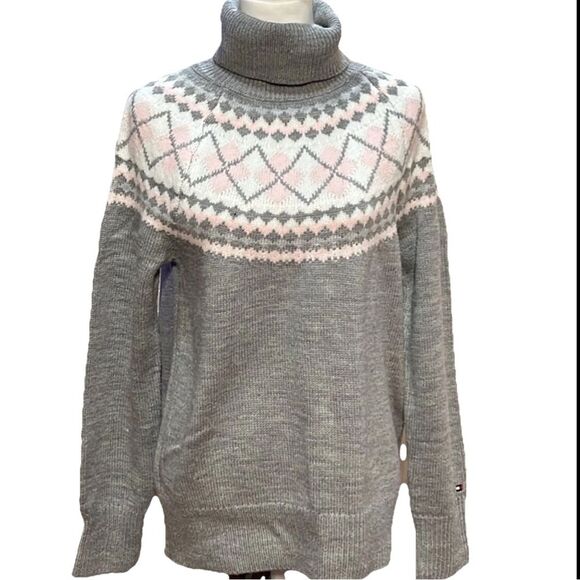 Tommy Hilfiger Fair Isle Nordic Knit Turtleneck Sweater Soft Cozy Women’s L - Picture 4 of 12